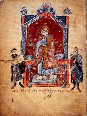 Matilda di Canossa sur son trône, miniature de la Vita Mathildis, vers 1115