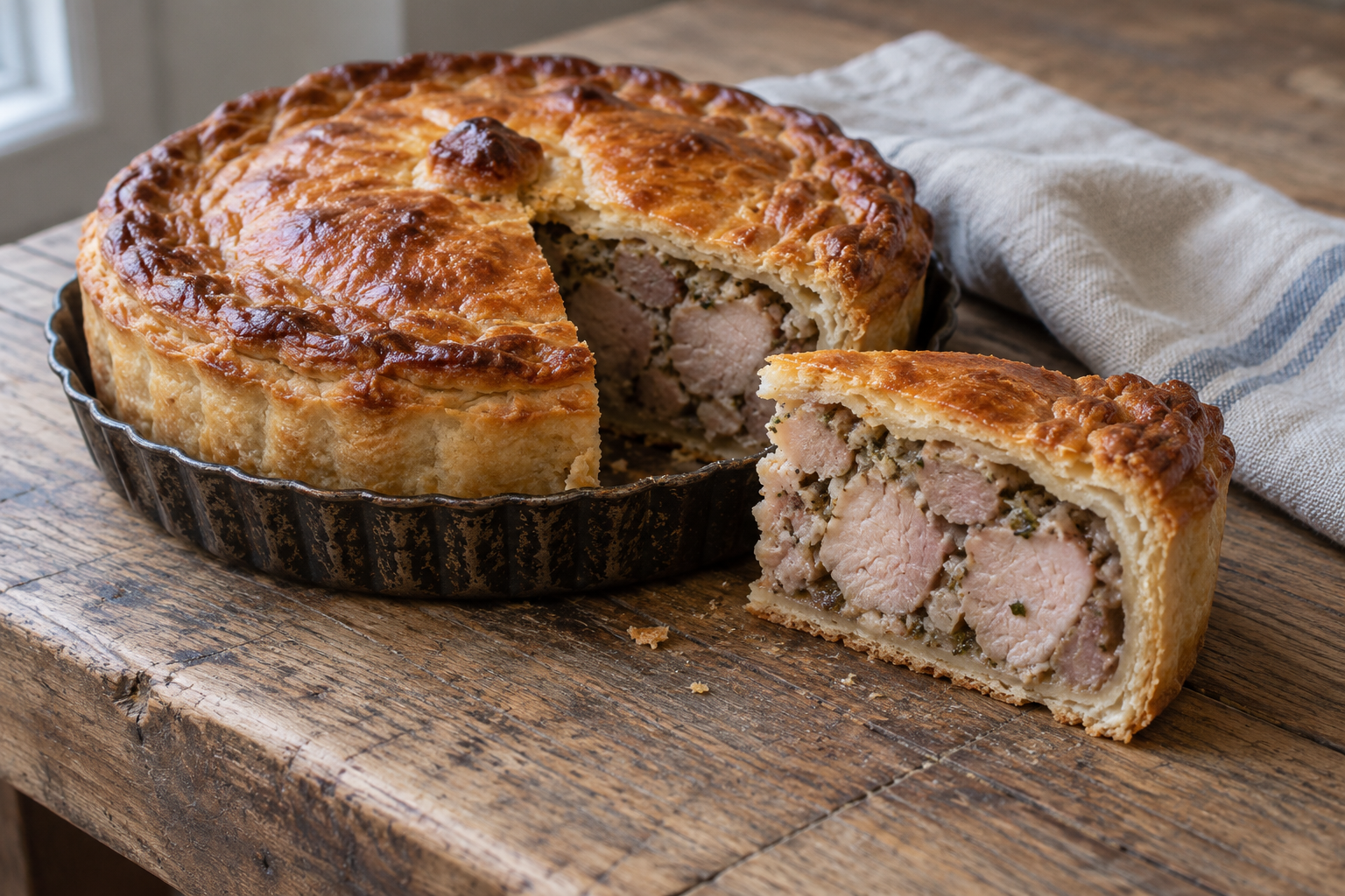 Illustration d’un pâté gaumais entier et d’une part
