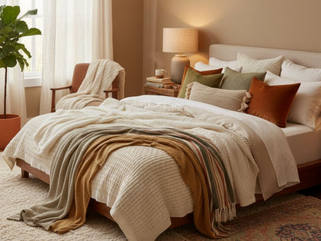 A cozy, warm living room setting with soft textures and mood lighting, representing a guide to creating a comfortable home.
