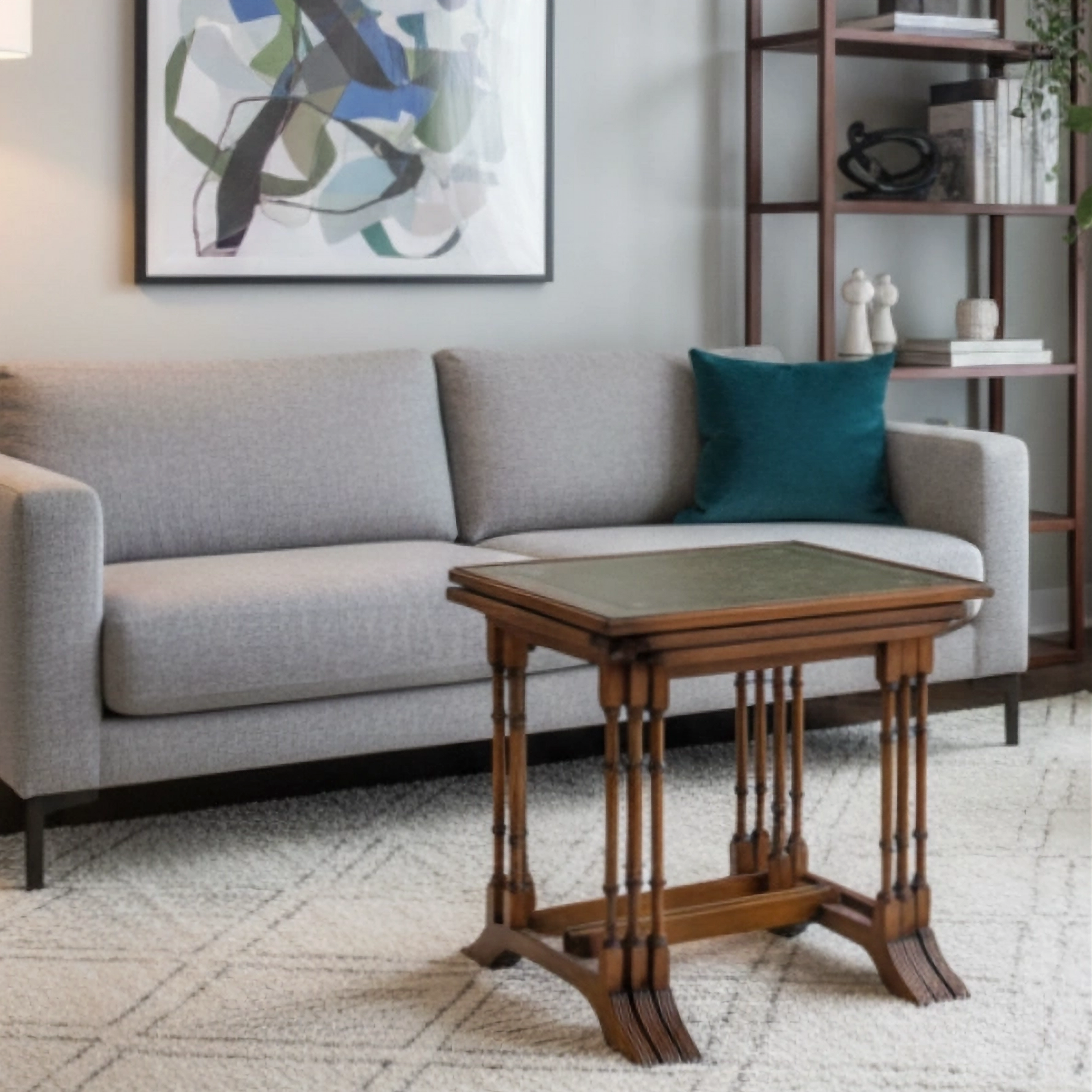 Antique Trio Nesting Side Tables with Bamboo-Style Legs