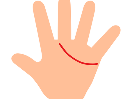 Illustration of a heart line with a gentle curve, a midpoint between a straight and ski-slope heart line