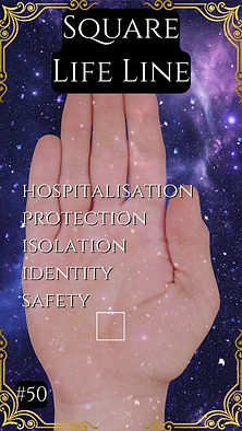 "Hand showing square on Life Line against starry purple backdrop"