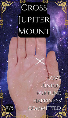 "Hand showing cross on Jupiter mount against starry purple backdrop"