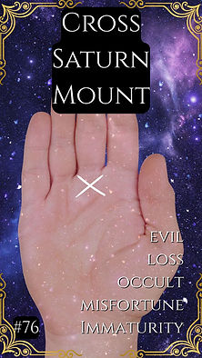 "Hand showing cross on Saturn mount against starry purple backdrop"