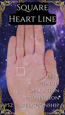 "Hand showing square on Heart Line against starry purple backdrop"