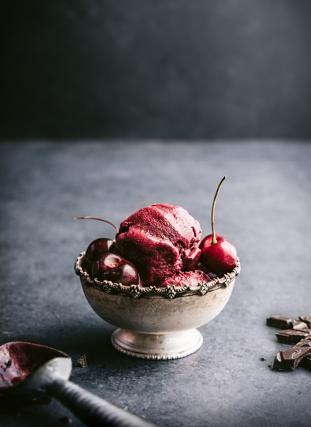 Bowl of cherry ice cream