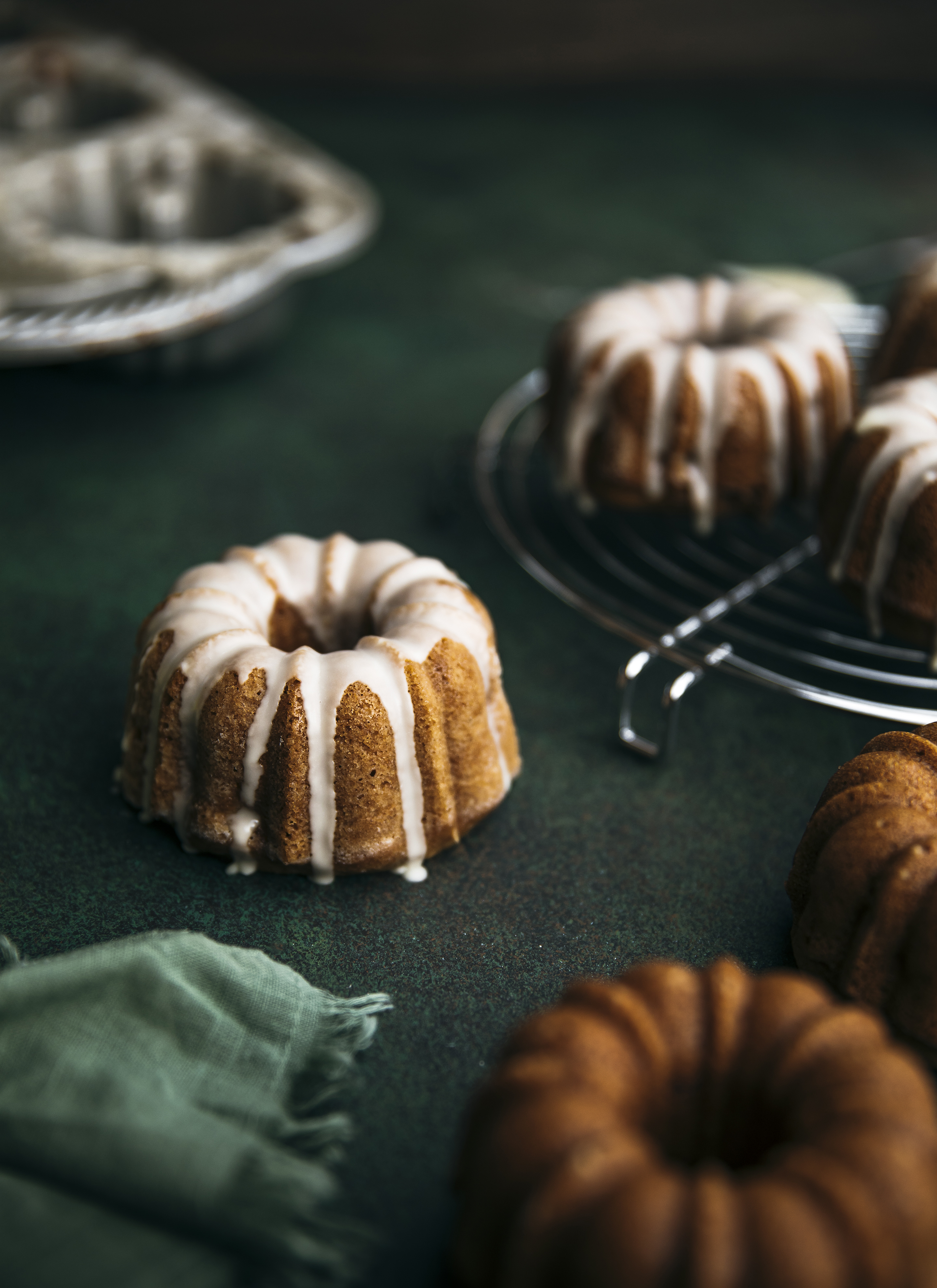 Mini bundt cakes with white glaze