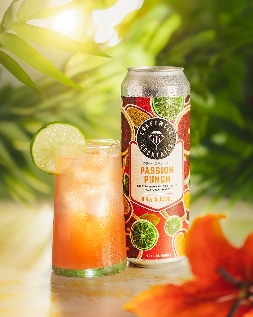 Citrus cocktail on a table in a tropical setting