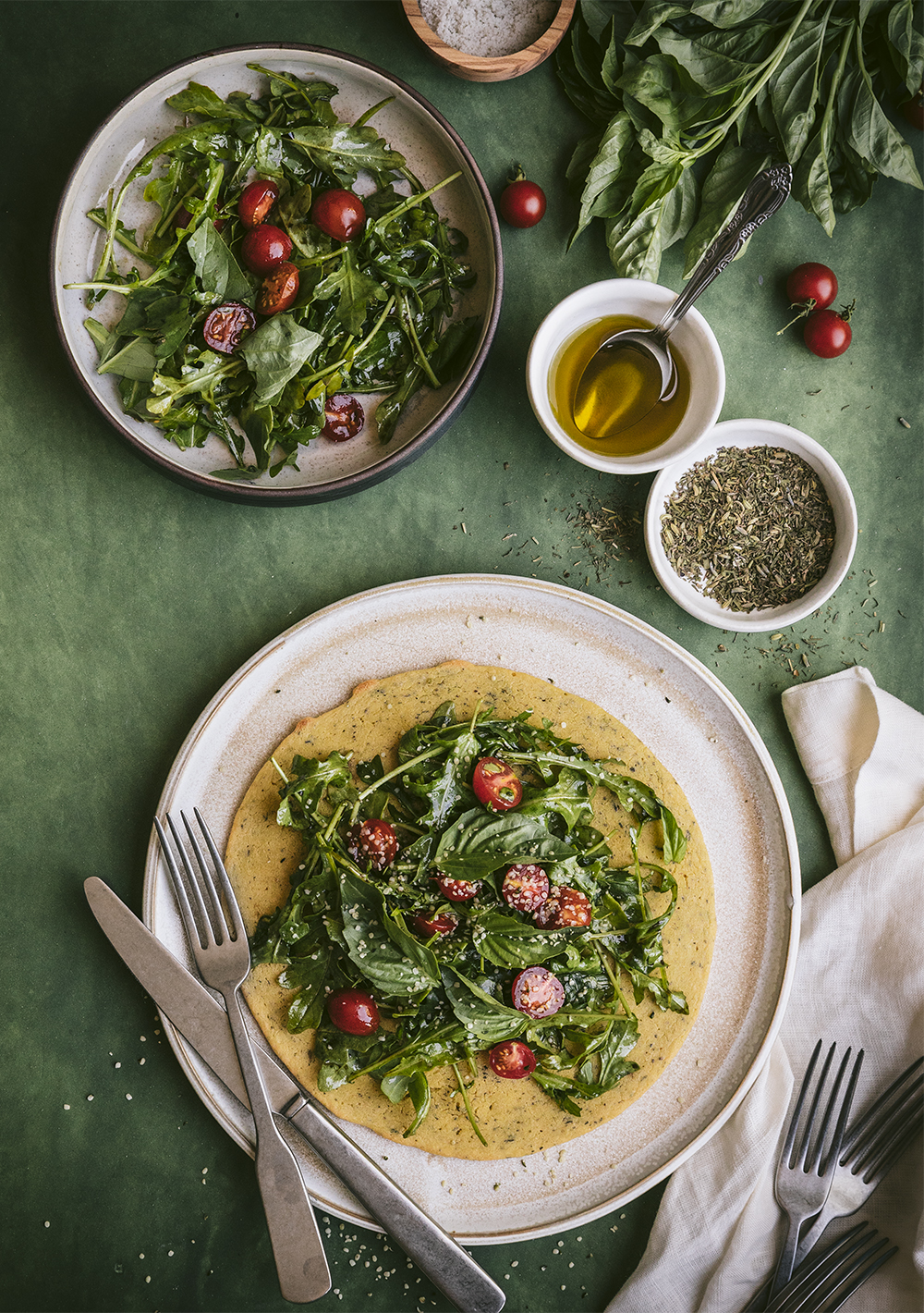 Socca with arugula salad