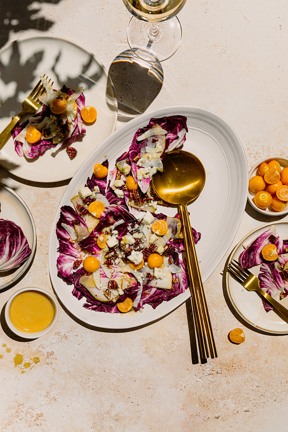 Plate of radicchio salad in sunlight