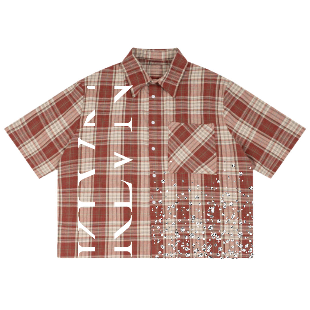 KLVN Plaid Cropped Button-Up in Burnt 