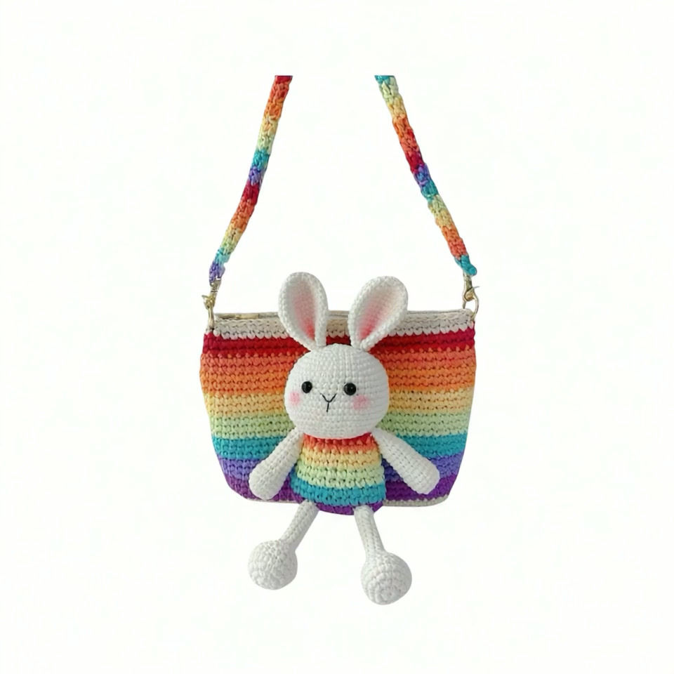 Miniaturbild: Handgefertigte Crocket-Tasche mit Hasenmotiv