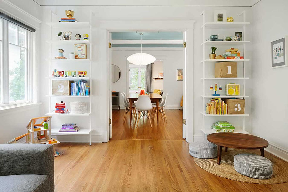 For families, setting up defined areas for kids to play and contain their toys will keep the rest of the space free from kids’ belongings. You can create a play area with a fun DIY, too. The shelves in your living room deserve organised arrangements of pieces, too. Be sure to check out tips and tricks to style shelves, ensuring you create an uncluttered look while displaying items.