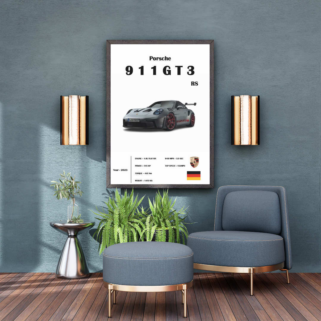 Porsche 911 GT3 RS Poster – Supercar Wall Art Print | Premium Quality – multiple