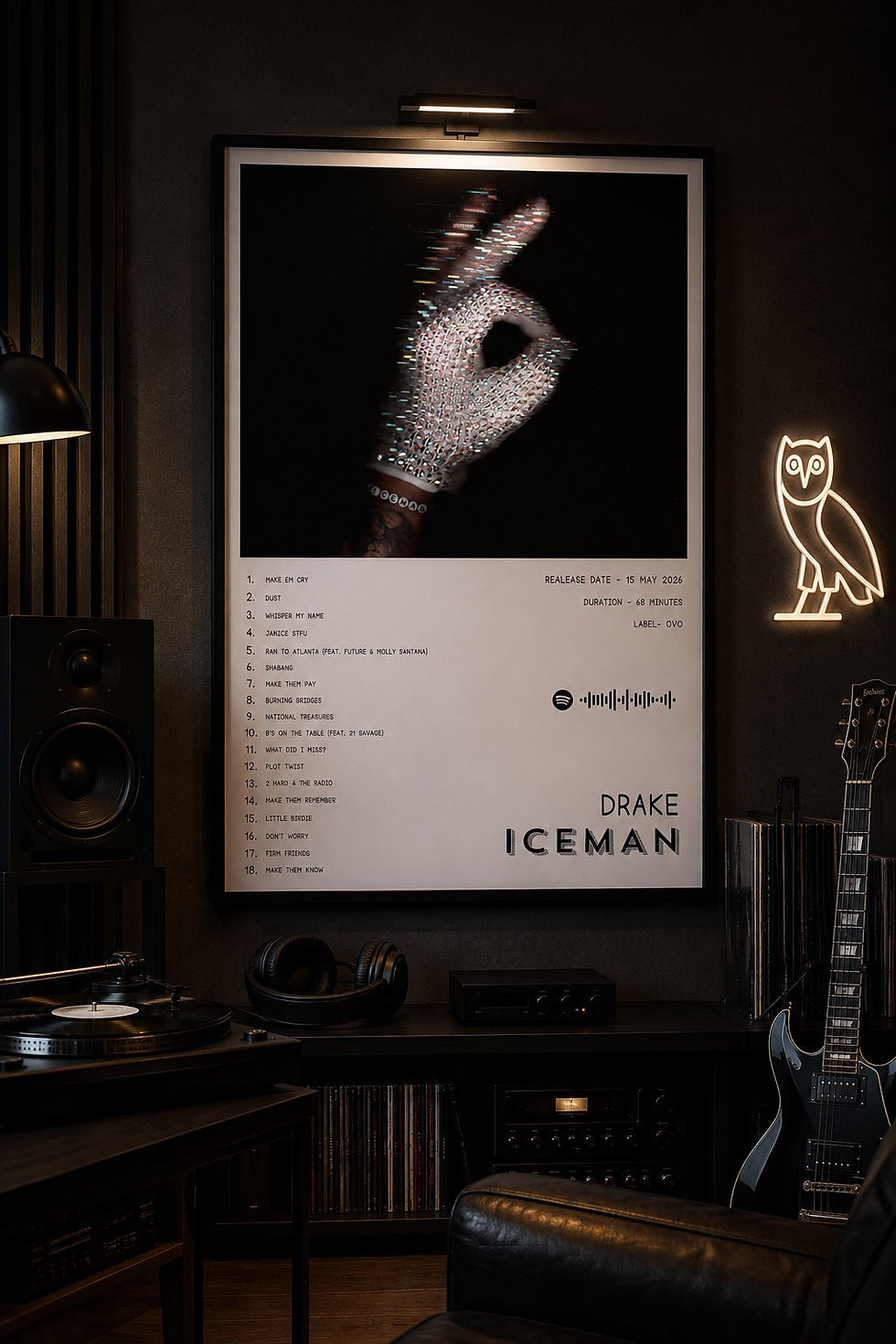 Thumbnail: Iceman Tracklist Poster Digital Download | White Drake Inspired Album Wall Art