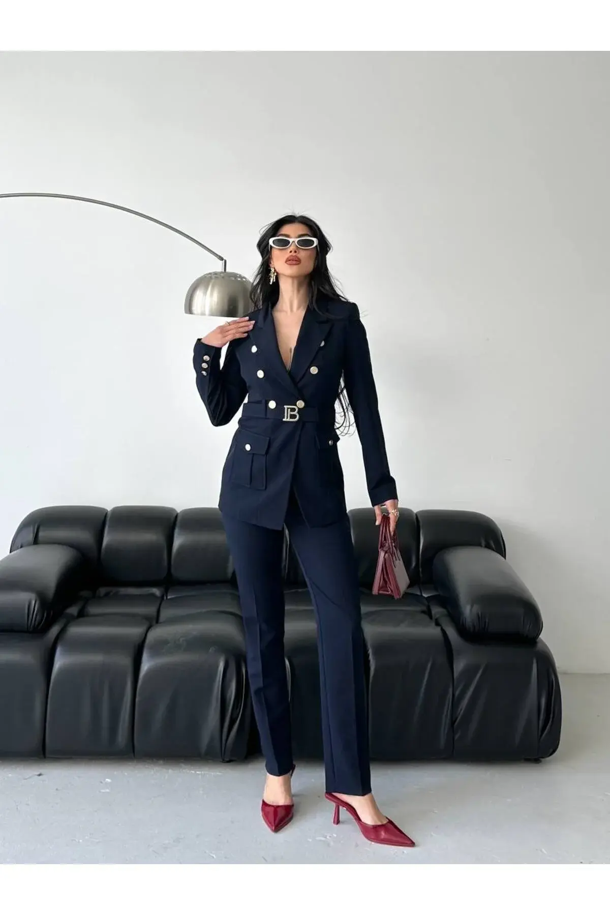 KEMERLİ BLAZER CEKET KUMAŞ PANTOLON TAKIM