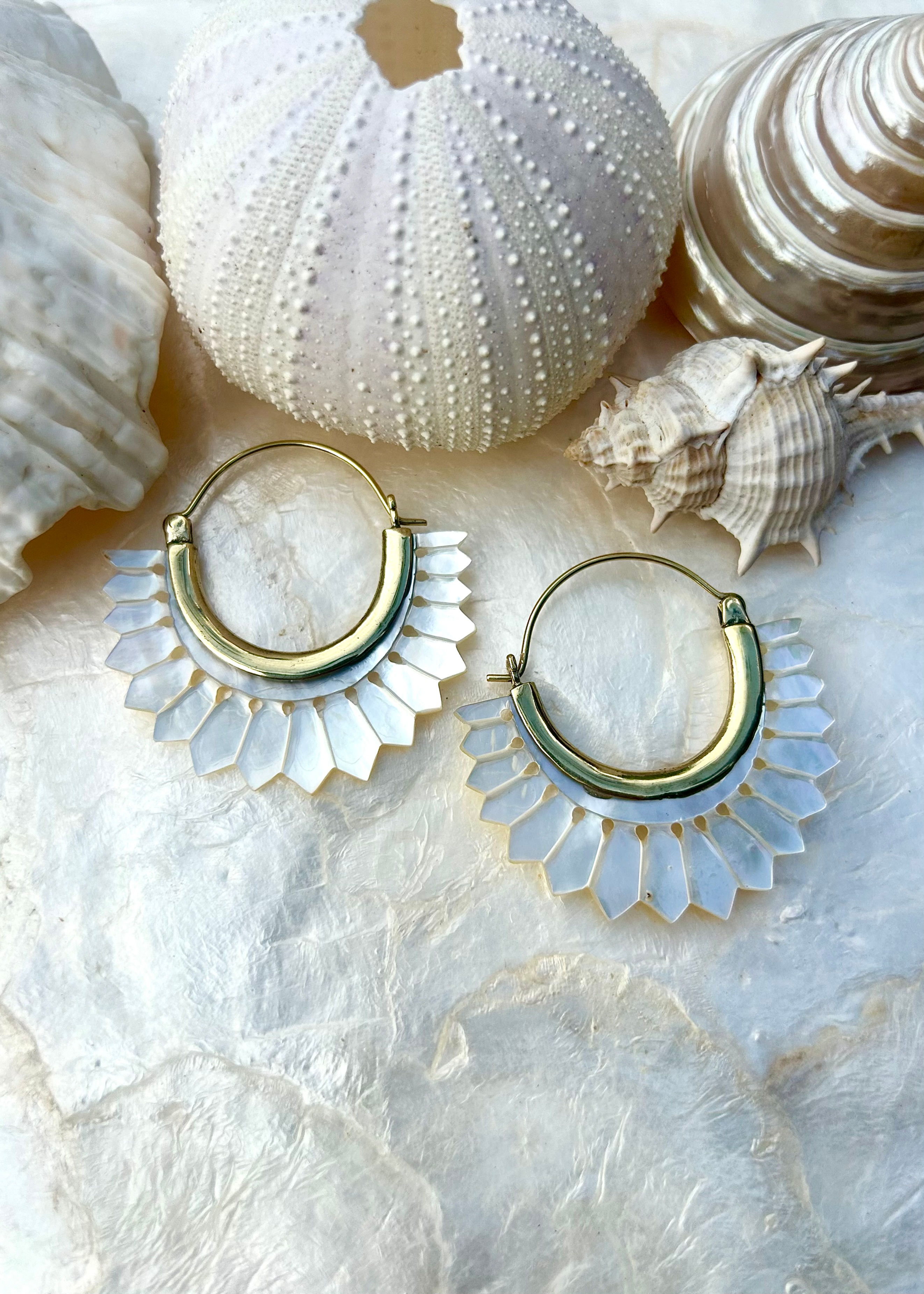 Mother of Pearl Flower Hoop Earrings