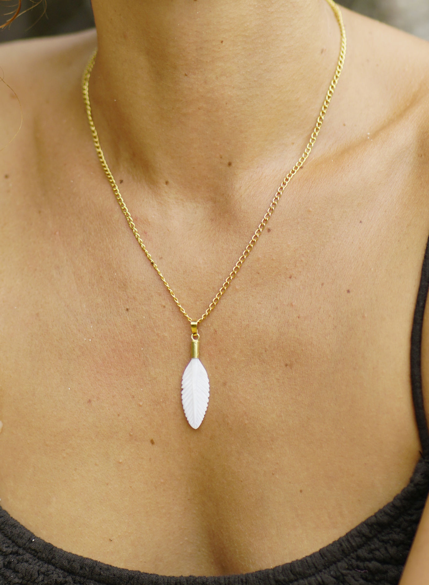 Small Mother of Pearl Feather Necklace