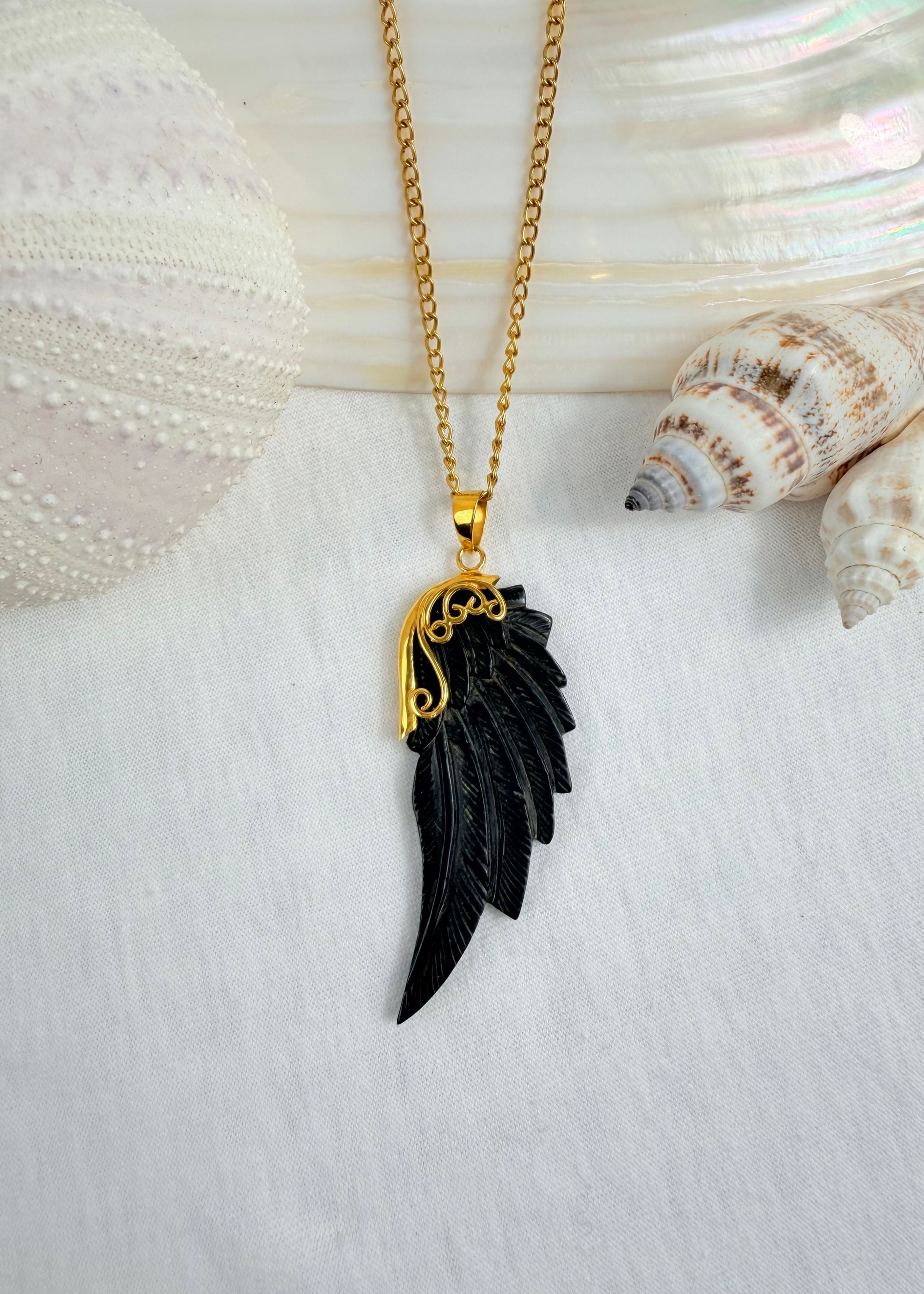 Ornament Wing Necklace Black Wood