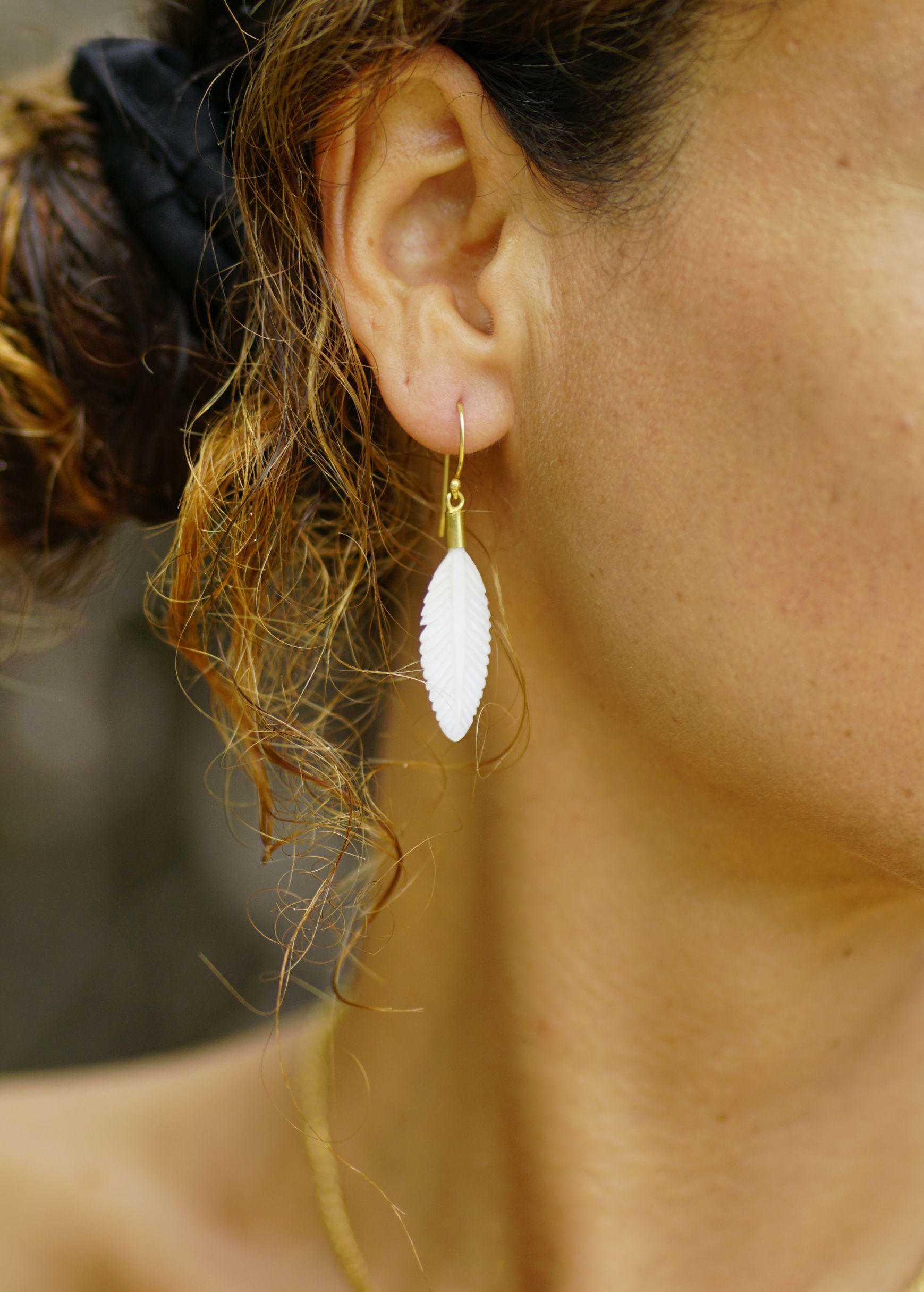 Small Mother of Pearl Feather Earrings