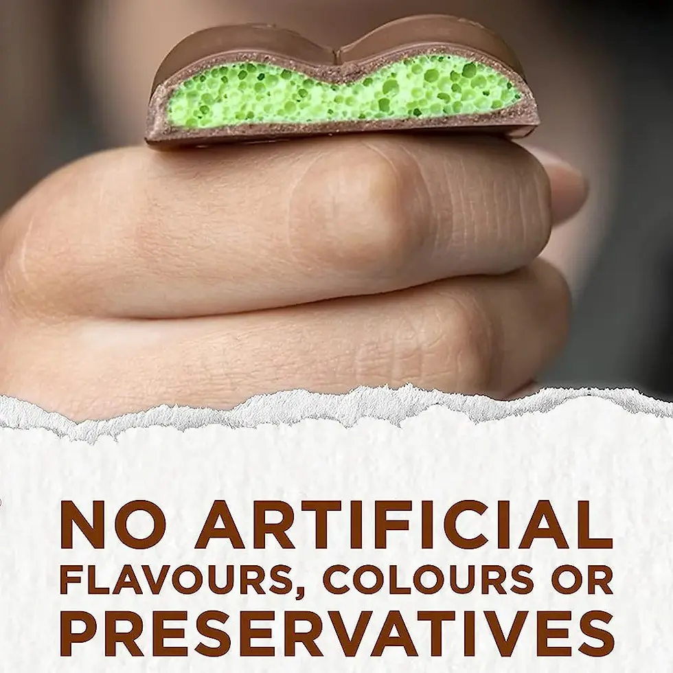 Thumbnail: Piece of Aero Peppermint Chocolate Balanced in a Hand