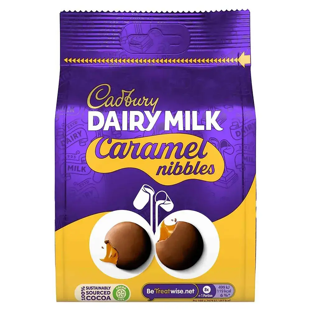Cadbury Dairy Milk Caramel Nibbles, 95g Pack Front