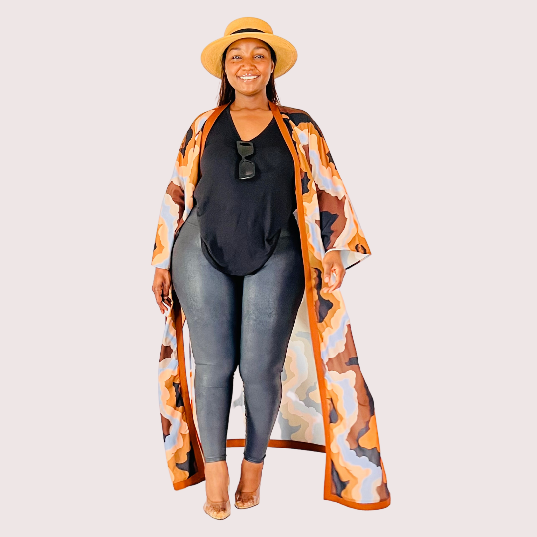 I AM LOVED FULL-LENGTH LONG WIDE SLEEVED SIDE SLIT FRONT HOOKS KIMONO