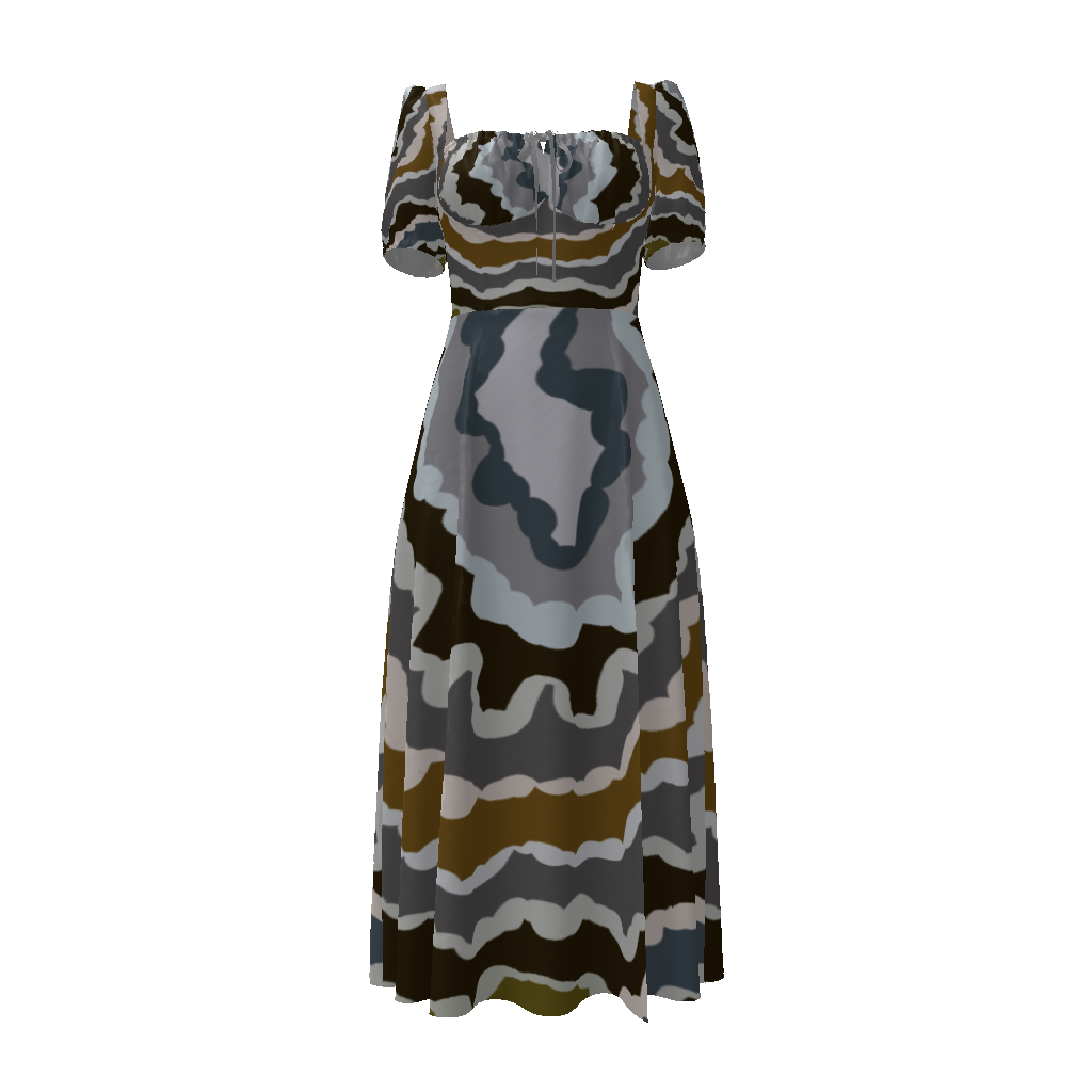 All-Over Print Square Neck Split Thigh Puff Sleeve Dress