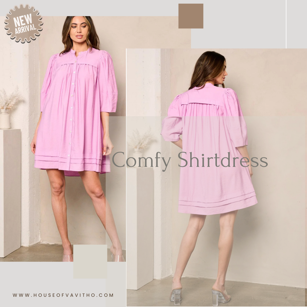 COMFY LIFE WOMEN'S ABOVE KNEE BUTTON FRONT SHIRTDRESS