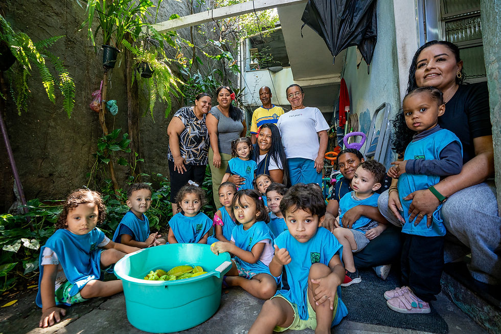 Crianças e Educadoras do CEI Girassol colhendo carambolas na casa de Dona Lica e Seu Beto em Heliópolis | Foto: Douglas Cavalcante