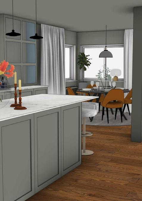 Modernt kök och matrum, ljus interiör