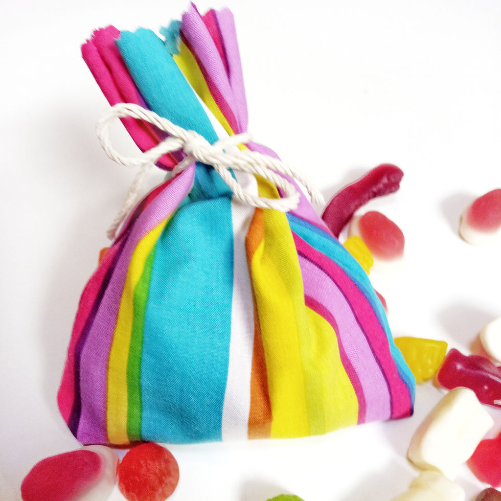 Plastic free party bags made from fabric and tied with natural cotton string