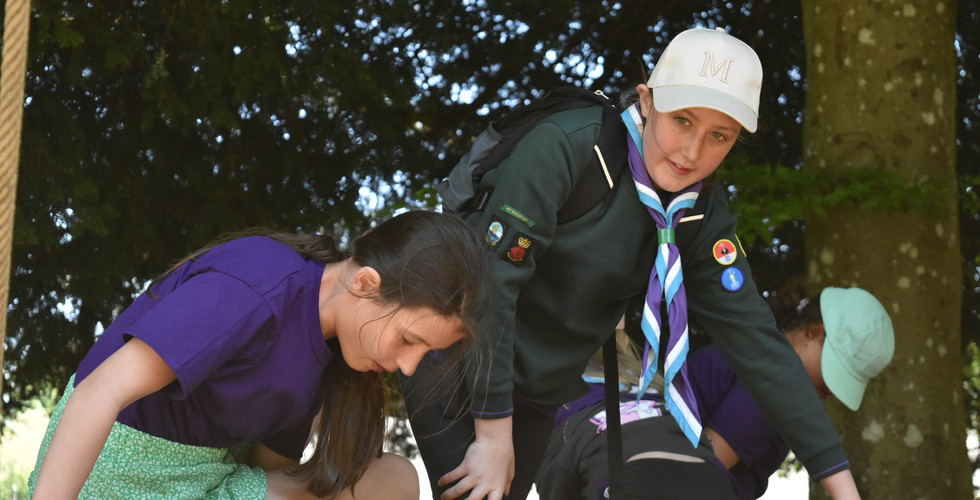 A Cub and a Scout climb on the climbing frame