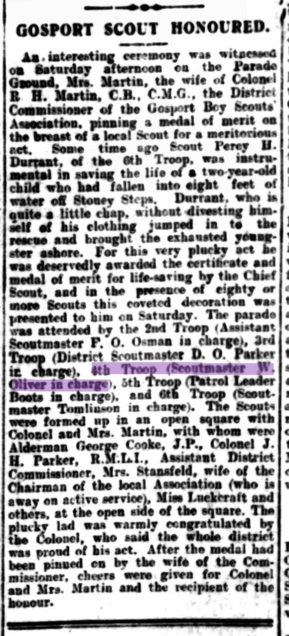 Gosport Scout Honoured - Hampshire Telegraph - 5th, 1915