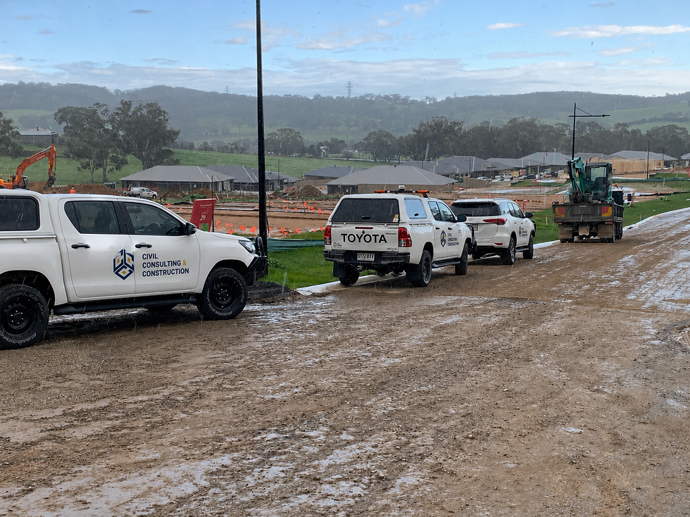 Cars on site for Civil Consulting and Construction