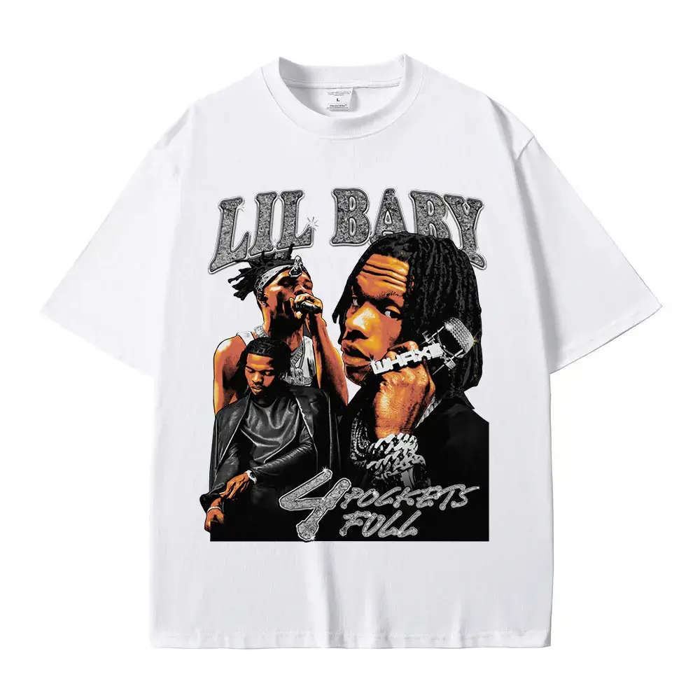 Rapper Lil Baby T Shirt Vintage Graphic 100% Cotton Short Sleeve Oversized