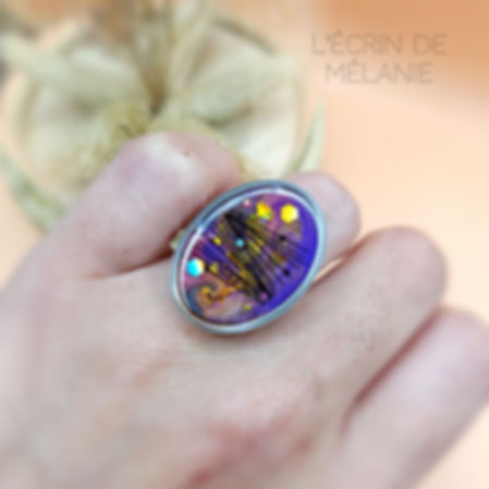 Bague ovale acier et résine - Ophelie 