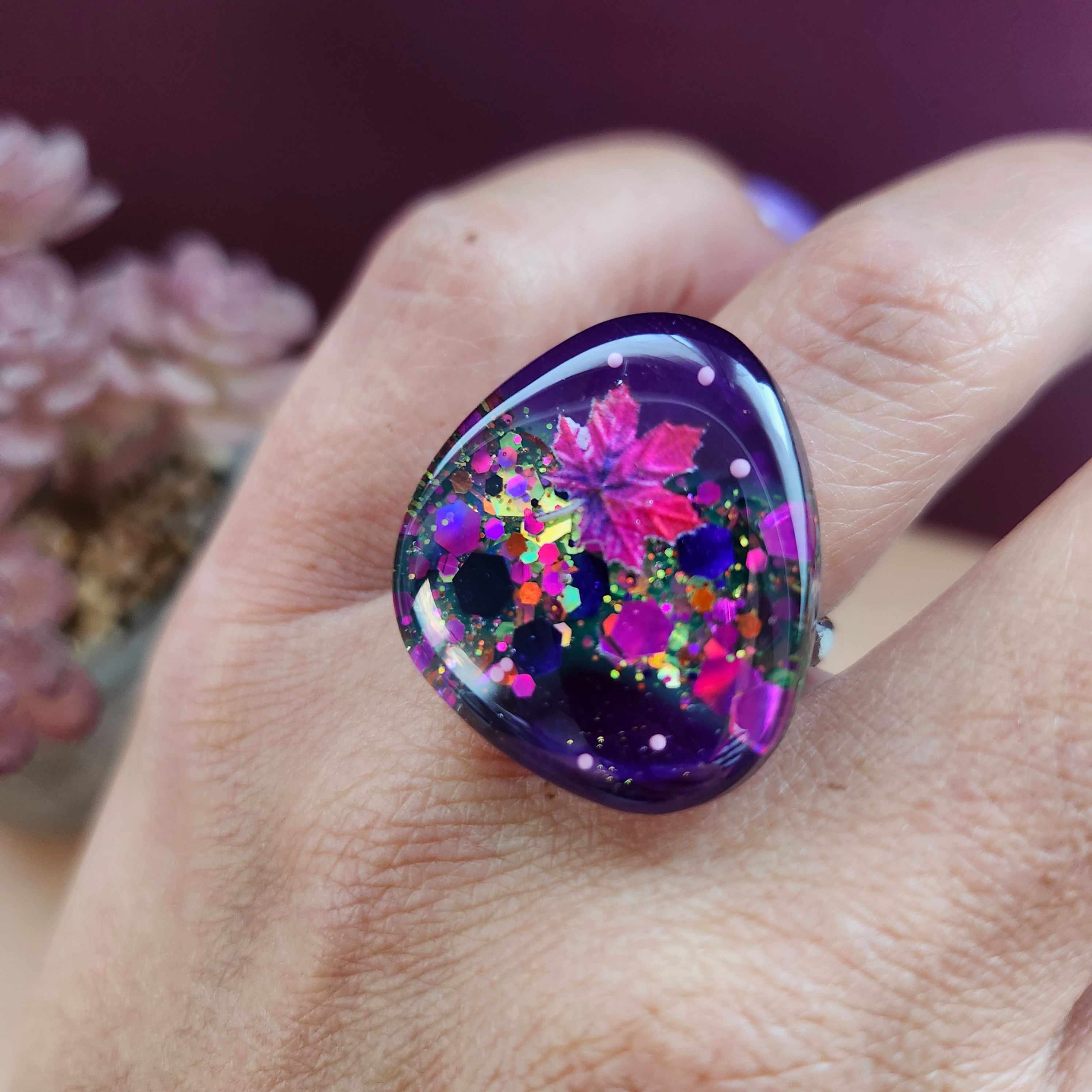Purple - Bague petit GALET résine