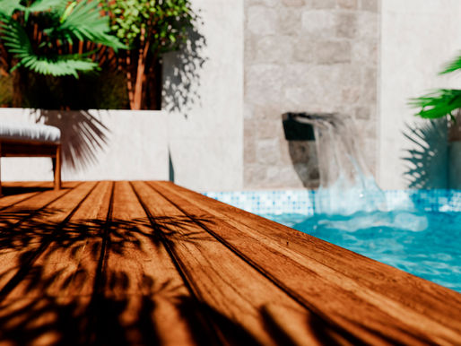 photo of decking design around a pool queensland