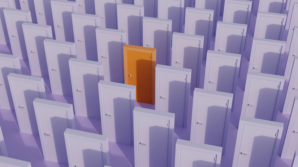 1 orange door and thousands of purple doors