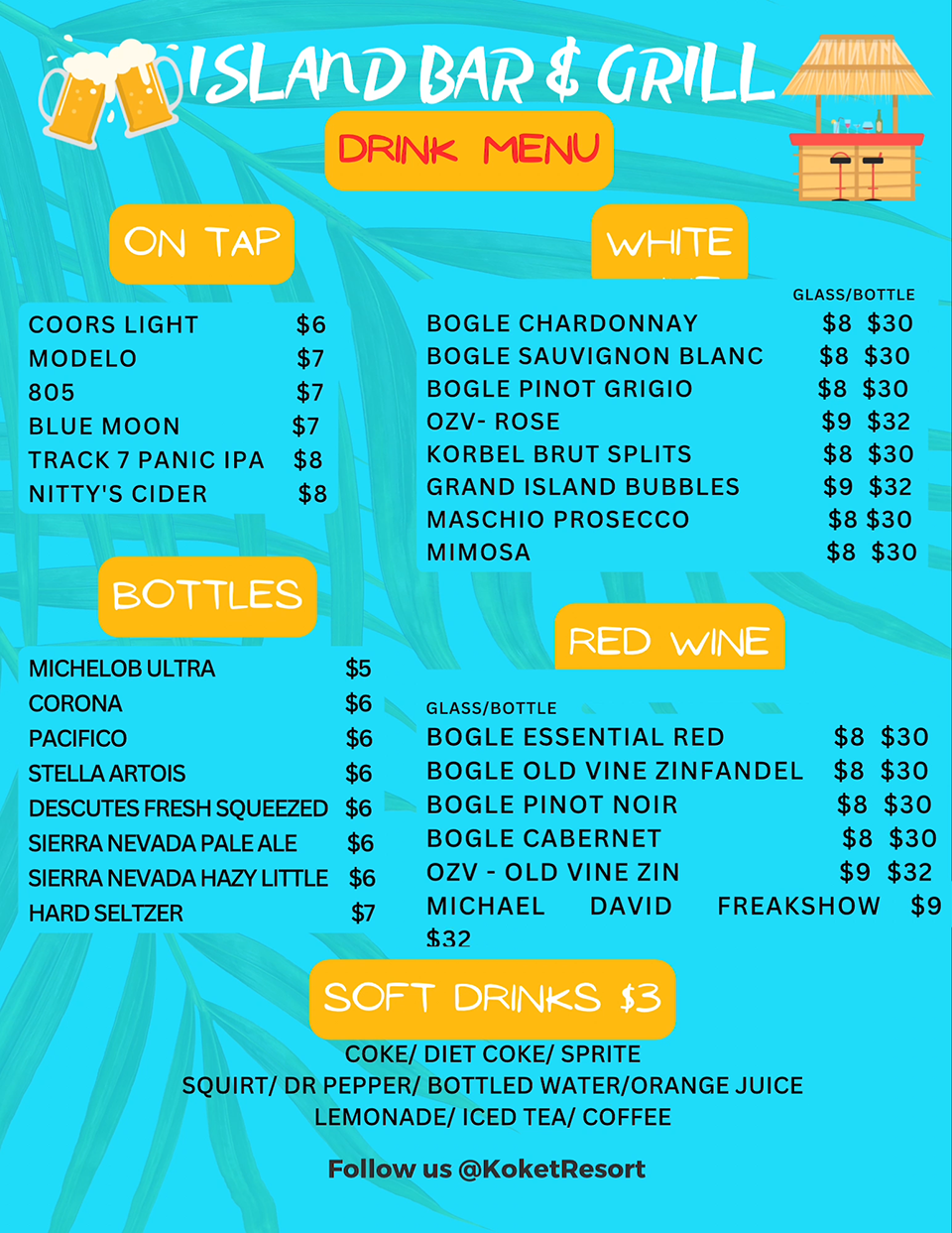 Koket Island Bar & Grill Beer Wine Menu