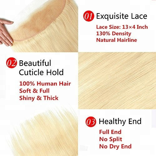 Thumbnail: #613 Blonde 13x4 Straight Transparent Lace Frontal 12A Brazilian Natural Hair