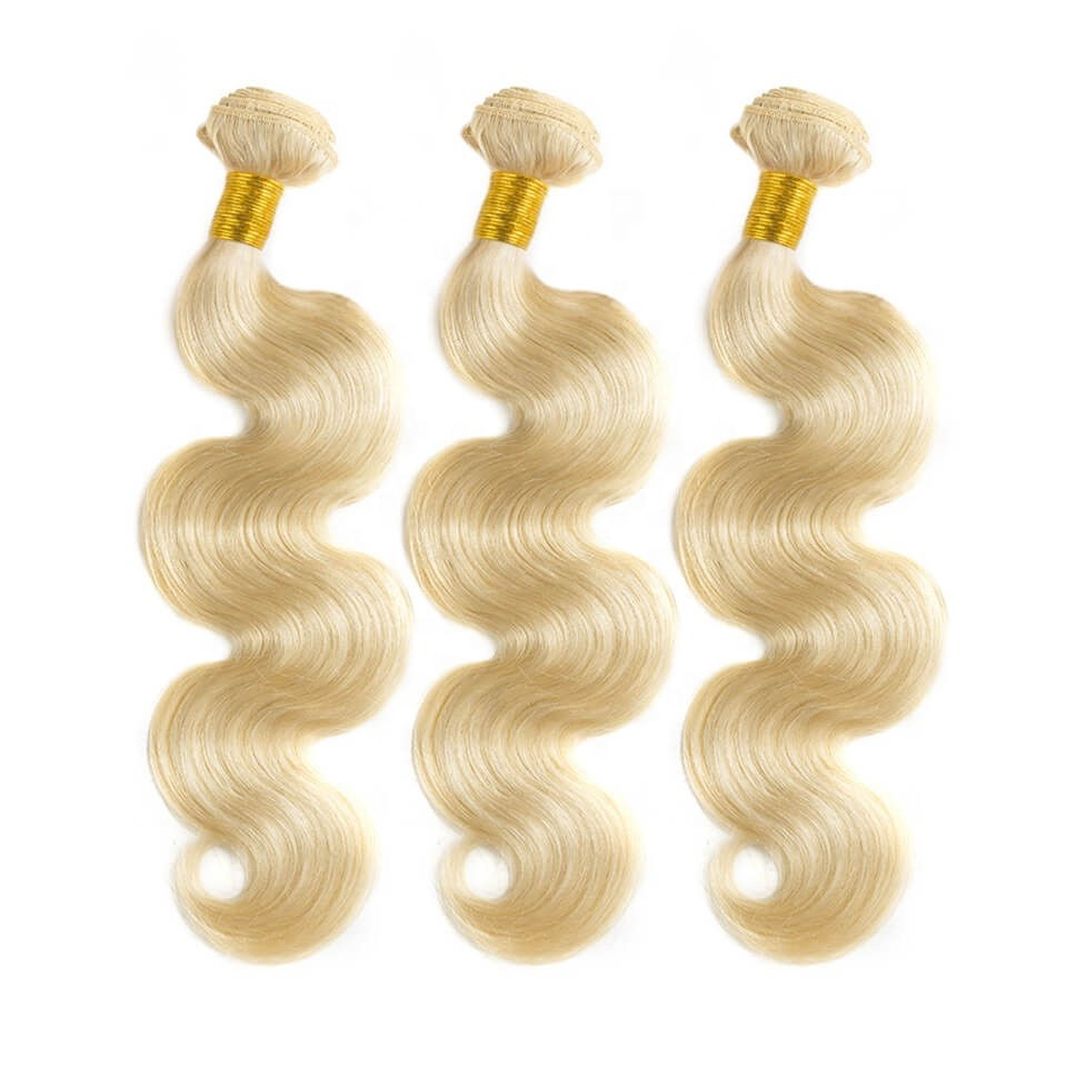 Thumbnail: 10A #613 Blonde Body Wave 3 Bundles with 13“x 4" Transparent Lace Frontal