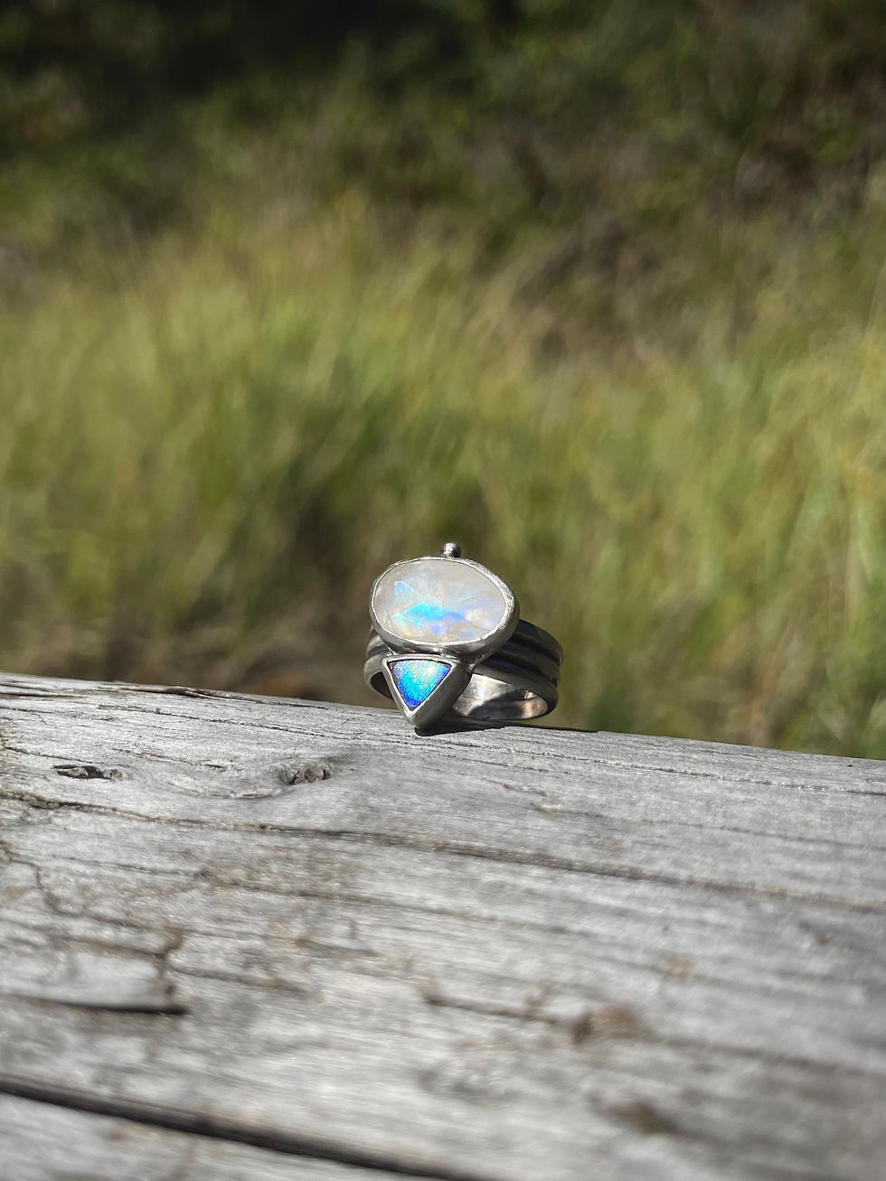 Thumbnail: Moonstone & Ammolite Ring • 6.5