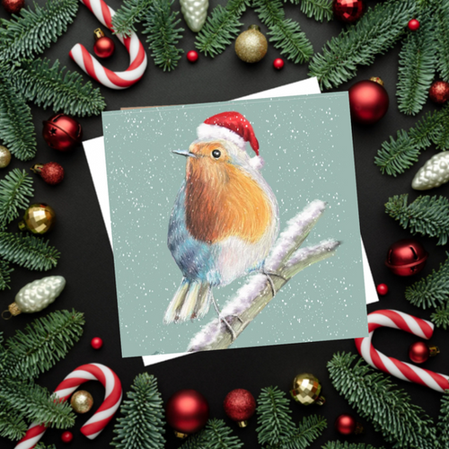 A festive robin Christmas art card | Sophie Borruso Art