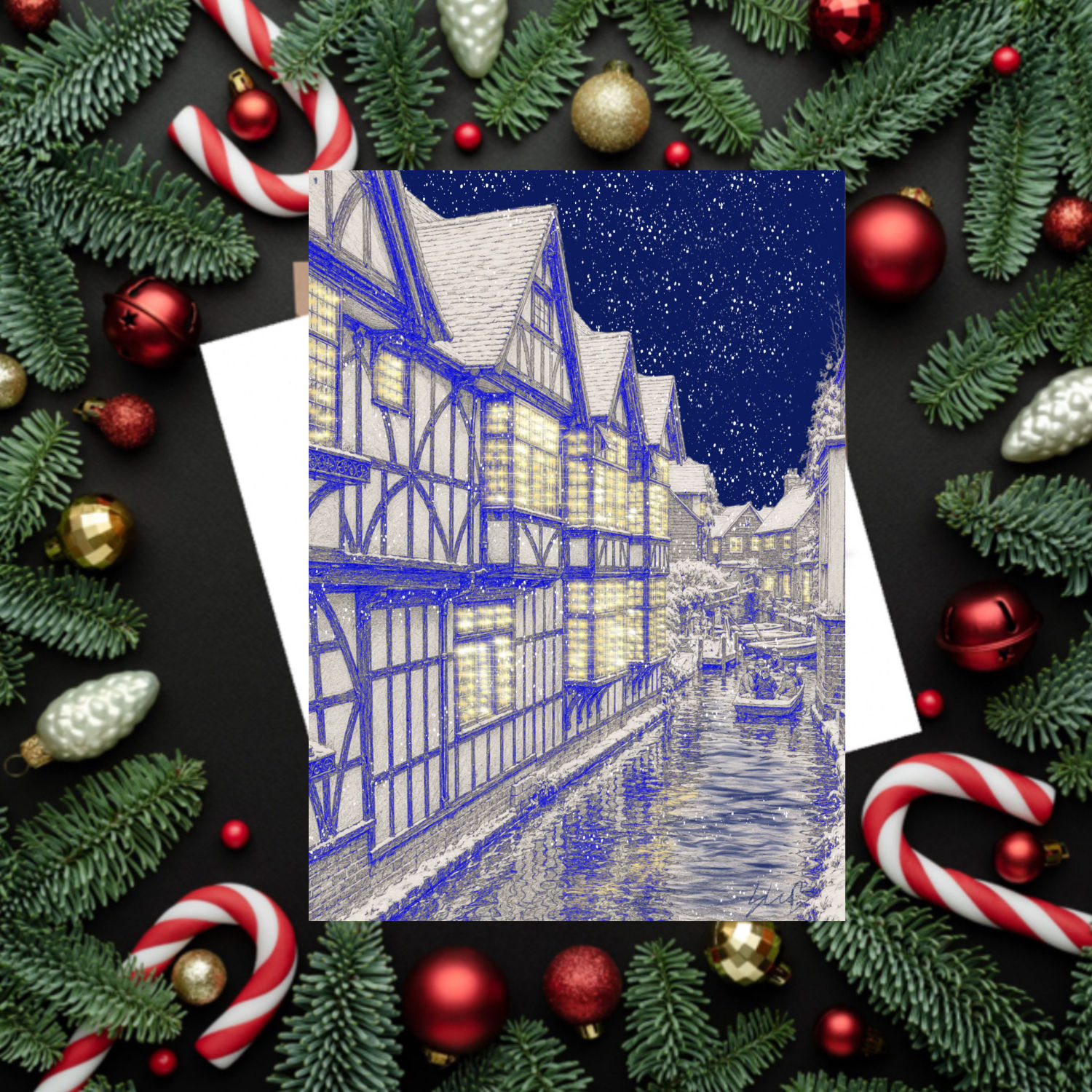 Old Weavers House Canterbury in the snow art card