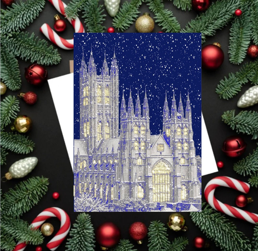 Canterbury Cathedral in the snow art card