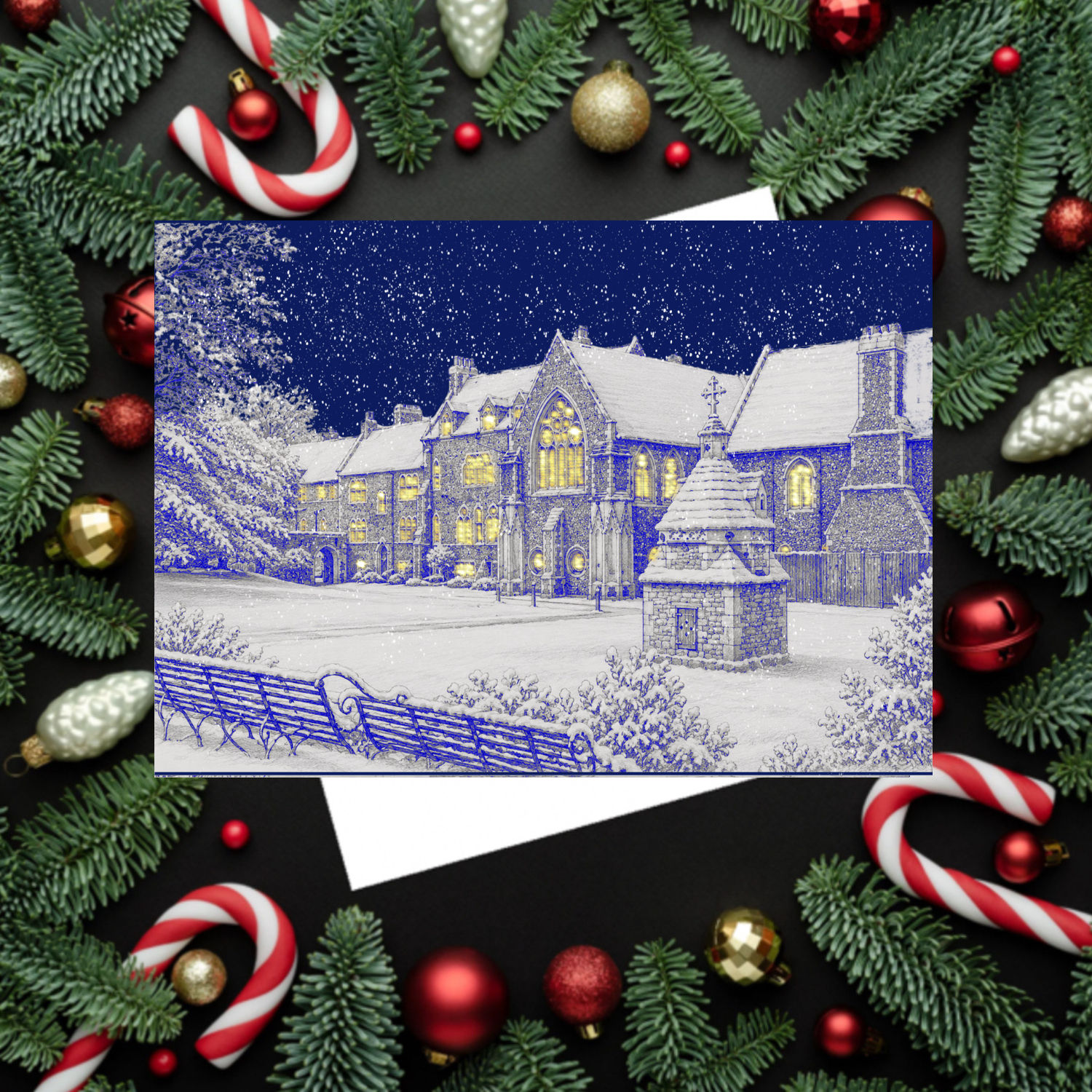 Kings School Canterbury in the snow art card