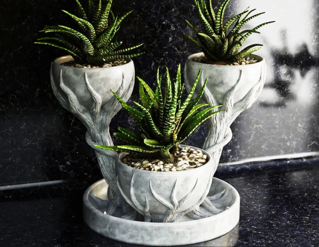 Vaso decorativo: Mármore Three cups flower pot