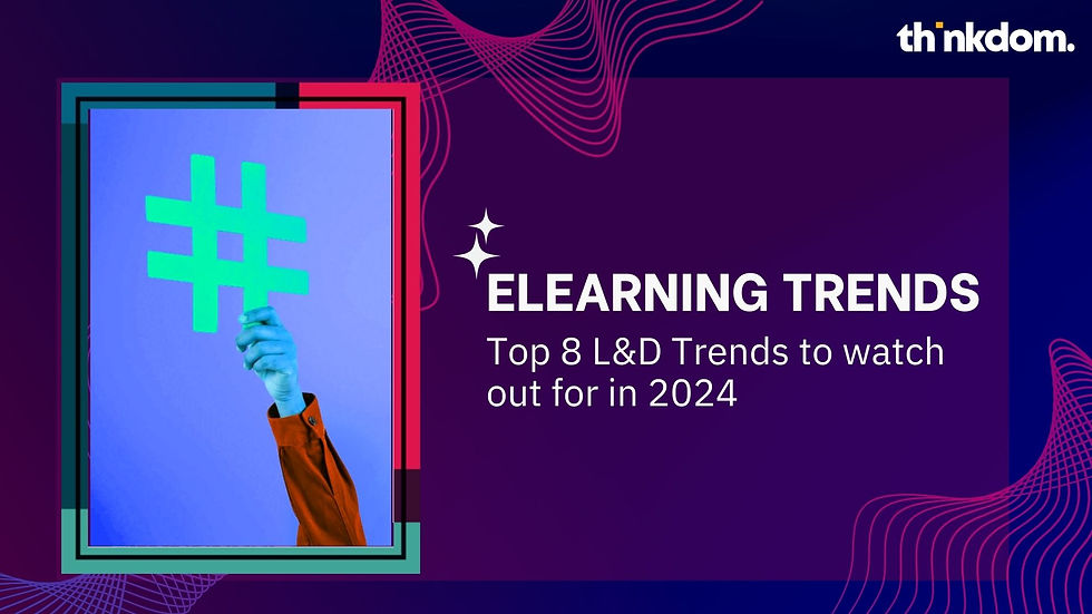 A hand stretched out holding a neon lit hashtag symbol representing elearning trends